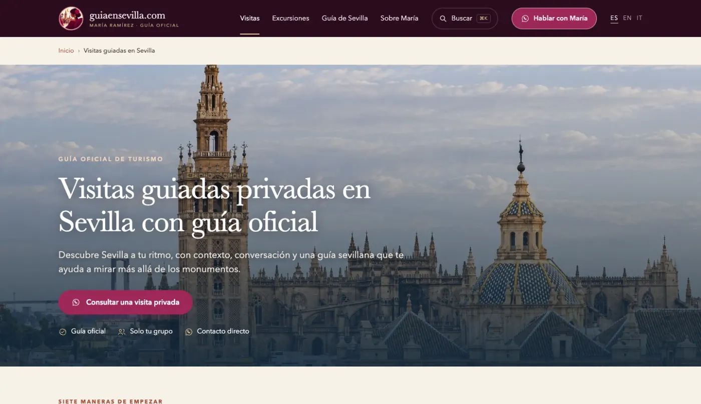 Página de visitas guiadas privadas en Sevilla con guía oficial.