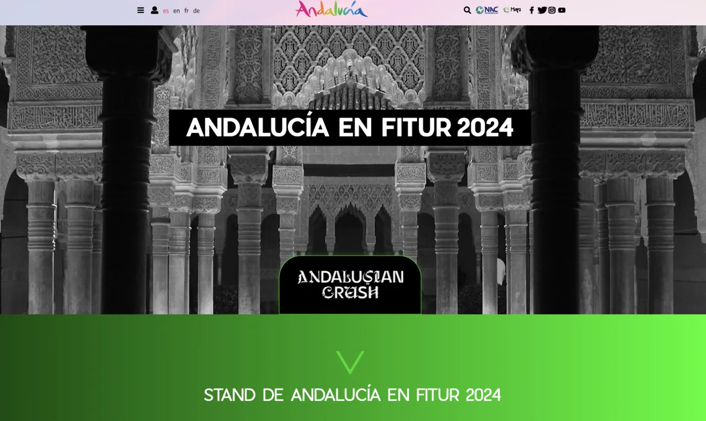 Web del stand de Andalucía en FITUR 2024 con la campaña Andalusian Crush.
